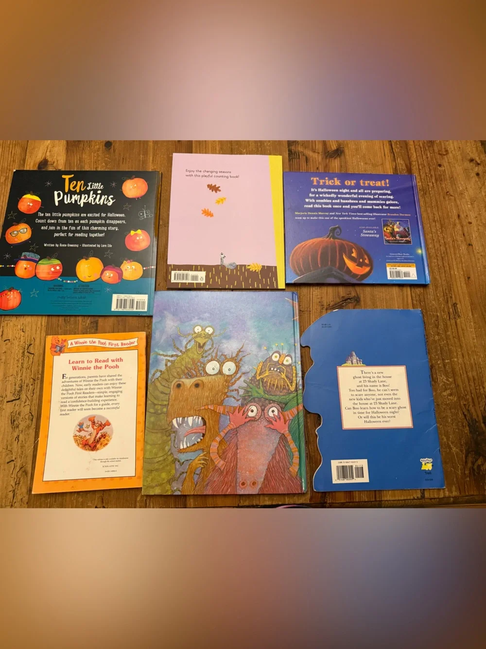 Lot of 6 children’s Halloween and fall books Pooh, RL Stein, etc.